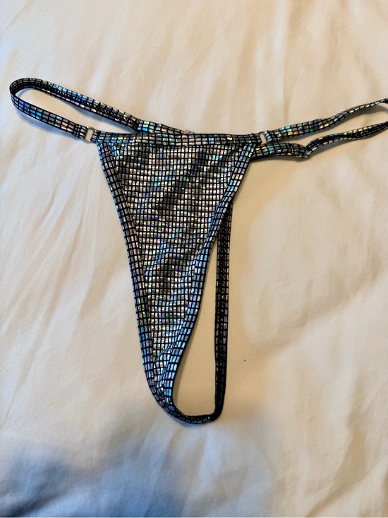 Other - Holographic Square-Trim Thong Bikini Bottom - Black